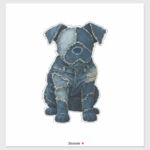 Cute Denim Patchwork Art Dog T-Shirt