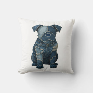Cute Denim Patchwork Art Dog T-Shirt Cushion