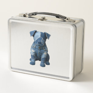 Cute Denim Patchwork Art Dog T-Shirt Metal Lunch Box