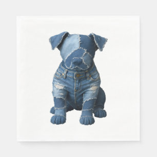 Cute Denim Patchwork Art Dog T-Shirt Napkin