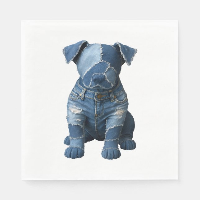 Cute Denim Patchwork Art Dog T-Shirt Napkin (Front)