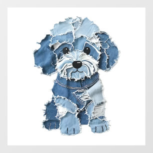 Cute Denim Patchwork Dog Illustration