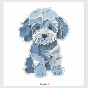 Cute Denim Patchwork Dog Illustration
