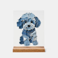 Cute Denim Patchwork Dog Illustration