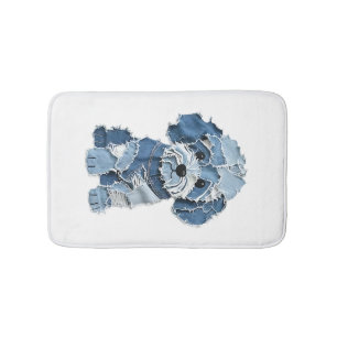 Cute Denim Patchwork Dog Illustration Bath Mat