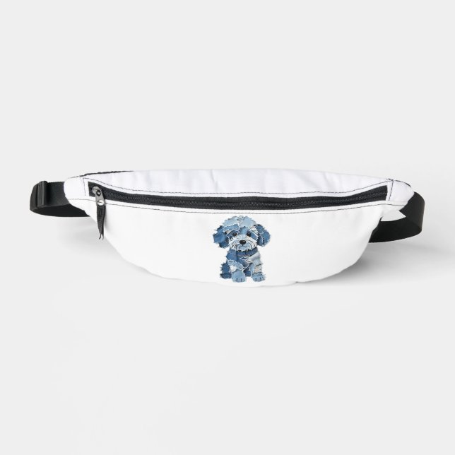 Cute Denim Patchwork Dog Illustration Bum Bags (Front)