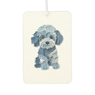 Cute Denim Patchwork Dog Illustration Car Air Freshener