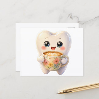 Cute Dental Coffee Lover Kawaii Character Postcard