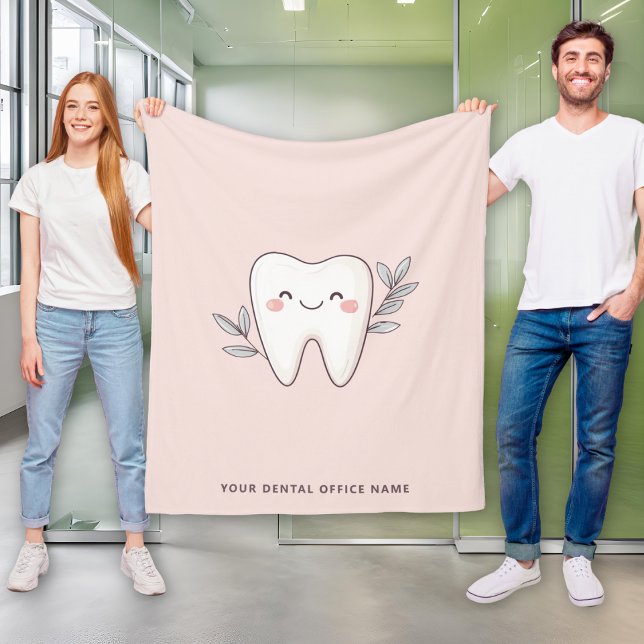 Cute Dental Office Personalized Pink Fleece Blanket (Creator Uploaded)