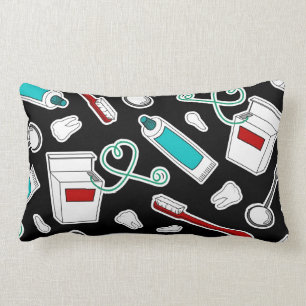 Cute Dentist / Dental Hygienist Print Black Lumbar Cushion