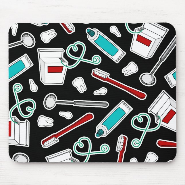 Cute Dentist / Dental Hygienist Print Black Mouse Pad (Front)