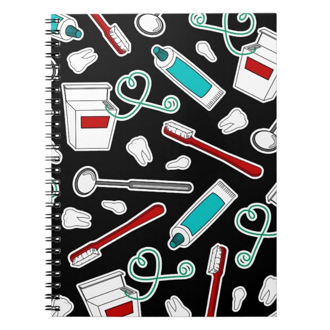 Cute Dentist / Dental Hygienist Print Black Notebook (Front)