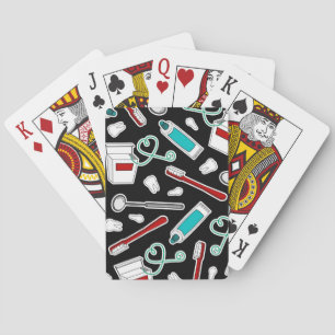 Cute Dentist / Dental Hygienist Print Black Playing Cards