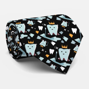Cute Dentist Dental Hygienist Tooth Pattern Black Tie