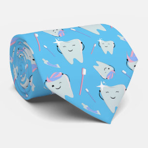 Cute Dentist Dental Hygienist Tooth Pattern Blue Tie
