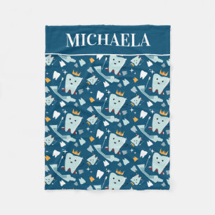 Cute Dentist Dental Hygienist Tooth Pattern Name Fleece Blanket