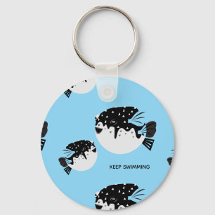 Cute Derpy Pufferfish Illustration keychain