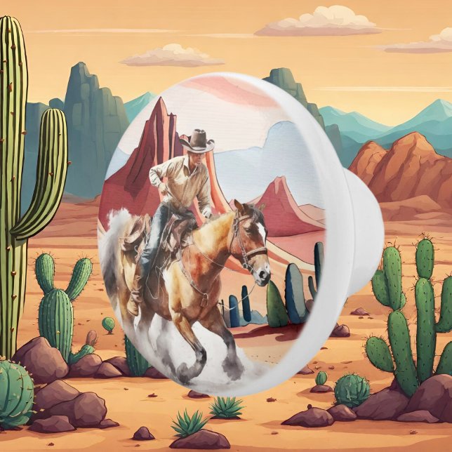 cute desert cactus horse riding cowboy  ceramic knob (Creator Uploaded)