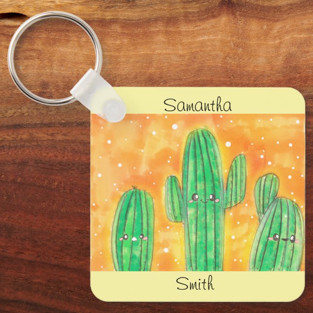 Cute Desert Cactus Key Ring (Front)