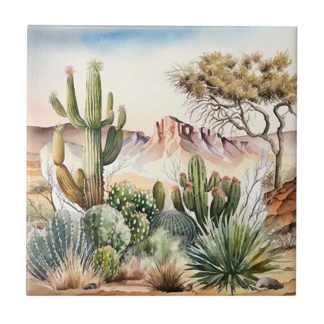 cute desert cactus lovers  ceramic tile (Front)