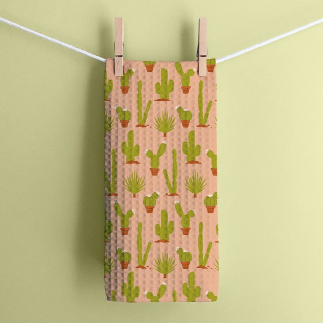Cute Desert Cactus Plants on neutral blush Tea Towel (Creator Uploaded)