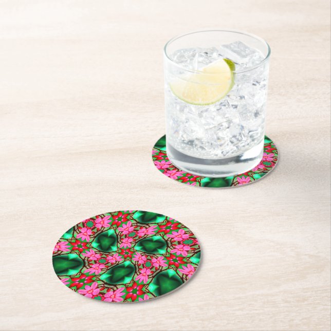 Cute Desert Rose Pattern Round Paper Coaster (Insitu)