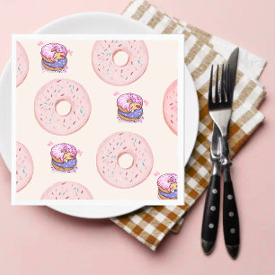 Cute desert sweet doughnuts illustration pattern napkin