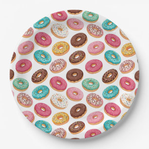 Cute desert sweet doughnuts illustration pattern paper plate