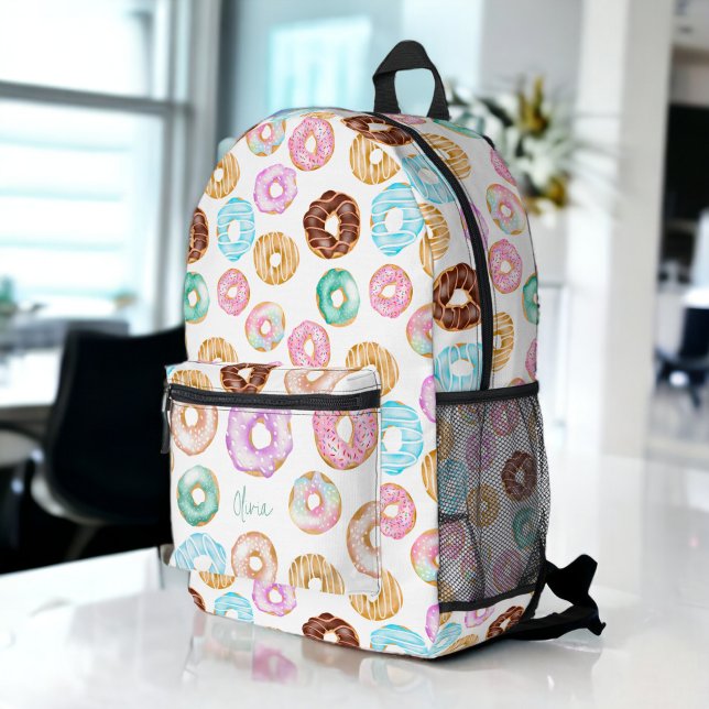 Cute desert sweet doughnuts illustration pattern printed backpack (Cute desert sweet donuts illustration pattern printed backpack)