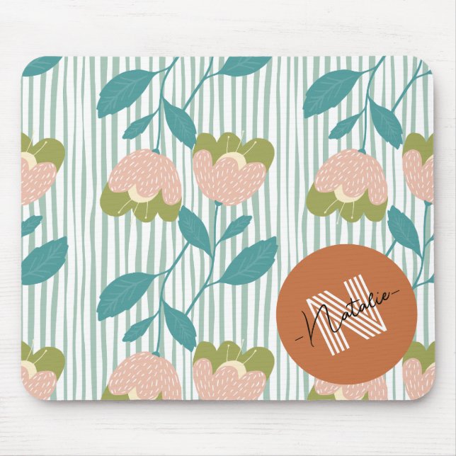 Cute design Colourful pattern initial monogram blu Mouse Pad (Front)