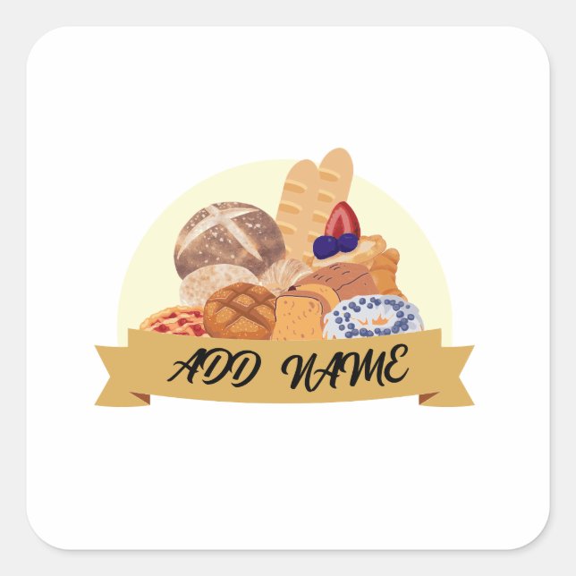 Cute dessert Bread baking bakery custom name Square Sticker (Front)