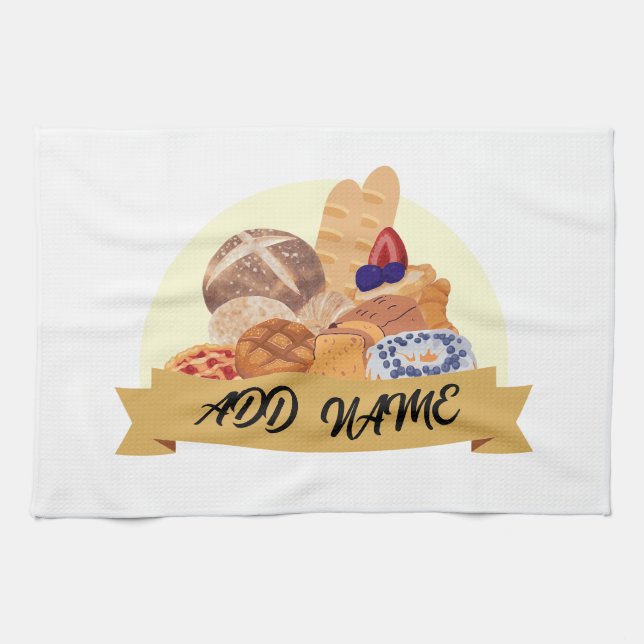Cute dessert Bread baking bakery custom name Tea Towel (Horizontal)