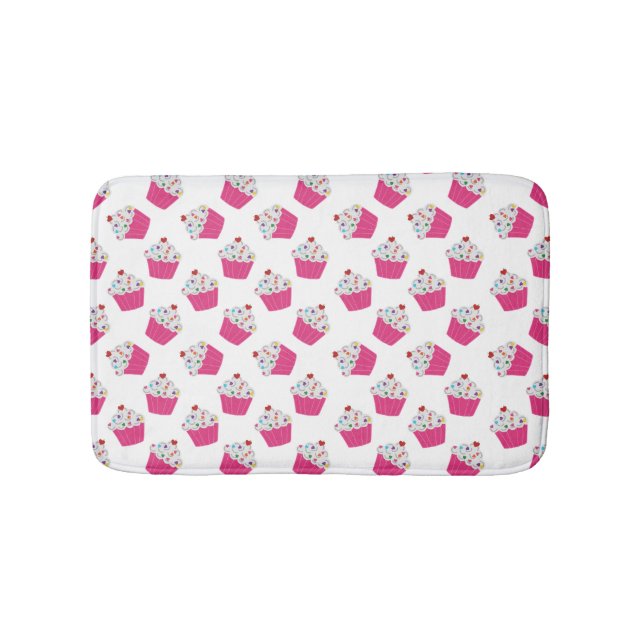 Cute Dessert Bright Pink Cupcake Pattern Bath Mat (Front)