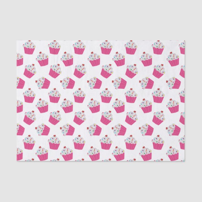 Cute Dessert Bright Pink Cupcake Pattern Tissue Paper (Front)