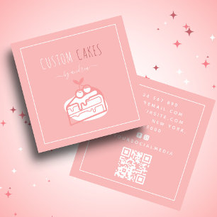Cute Dessert Cake Artist QR Code Social Media Cool Square Business Card