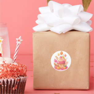 Cute dessert sticker, pink cake classic round sticker