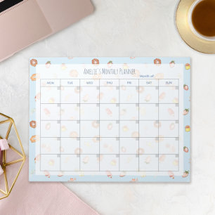 Cute Desserts Pattern Blue Monthly Planner Name Notepad