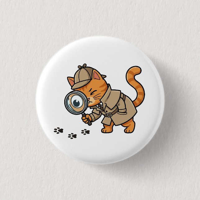 Cute Detective Cat Button (Front)