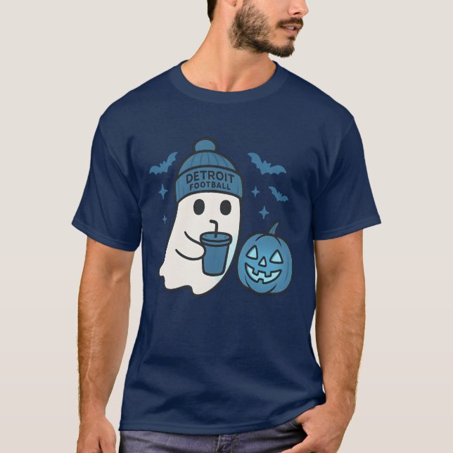 Cute Detroit Football Ghosts Halloween T-Shirt (Front)