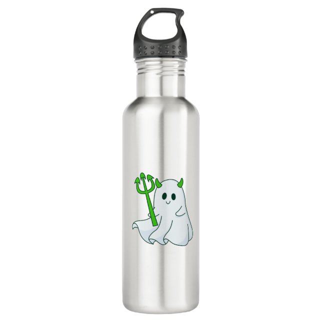 Cute Devil Ghost with Green Trident 710 Ml Water Bottle (Front)