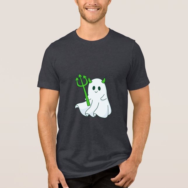 Cute Devil Ghost with Green Trident Tri-Blend Shirt (Front)