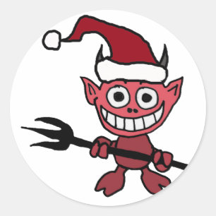 Cute Devil Wearing Santa Christmas Hat Classic Round Sticker