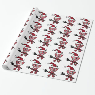 Cute Devil Wearing Santa Christmas Hat Wrapping Paper