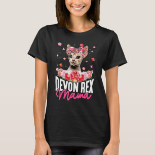 Cute Devon Rex Mama Flower Bandanna Cat Mother's T-Shirt