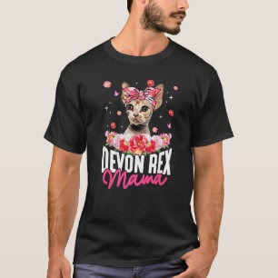 Cute Devon Rex Mama Flower Bandanna Cat Mother's T-Shirt