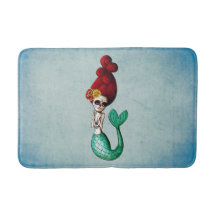 Cute Dia de Los Muertos Red Hair Mermaid