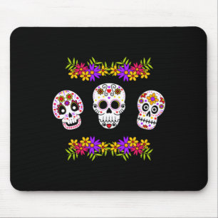 Cute Dia De Los Muertos Sugar Skull And Flowers Mouse Pad