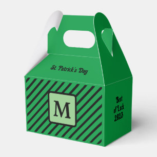 Cute Diagonal Stripes Green and Black Initial Favour Box