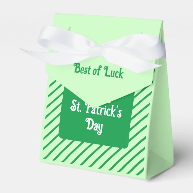 Cute Diagonal Stripes Green and White St Patricks Favour Box (Front Side)