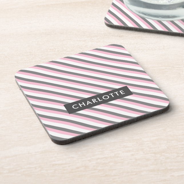 Cute diagonal stripes pattern custom name coaster (Left Side)